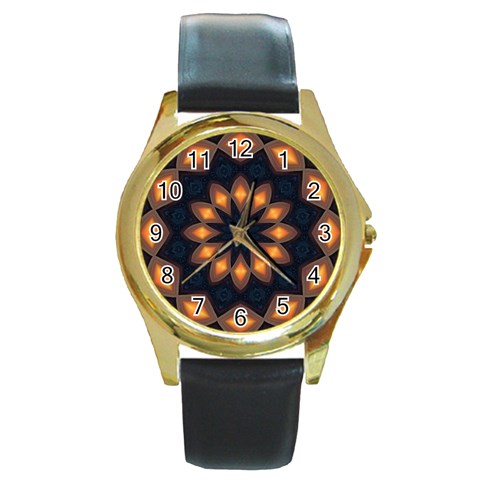 Warm Glow at Night Round Gold Metal Watch from ArtsNow.com Front