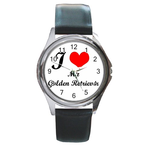 I Love Golden Retriever Round Metal Watch from ArtsNow.com Front