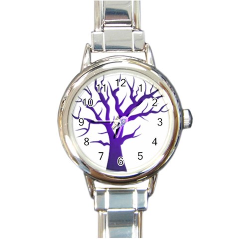 Dark Blue Night Tree Round Italian Charm Watch from ArtsNow.com Front