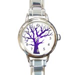 Dark Blue Night Tree Round Italian Charm Watch