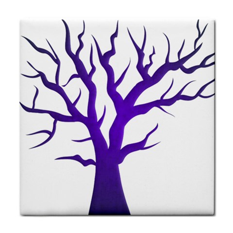 Dark Blue Night Tree Tile Coaster from ArtsNow.com Front