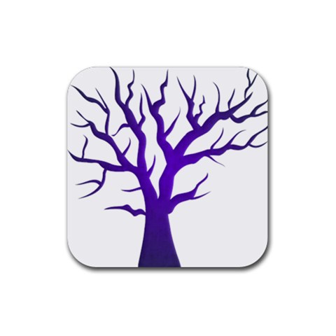 Dark Blue Night Tree Rubber Coaster (Square) from ArtsNow.com Front