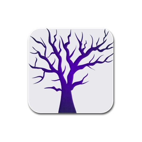 Dark Blue Night Tree Rubber Square Coaster (4 pack) from ArtsNow.com Front