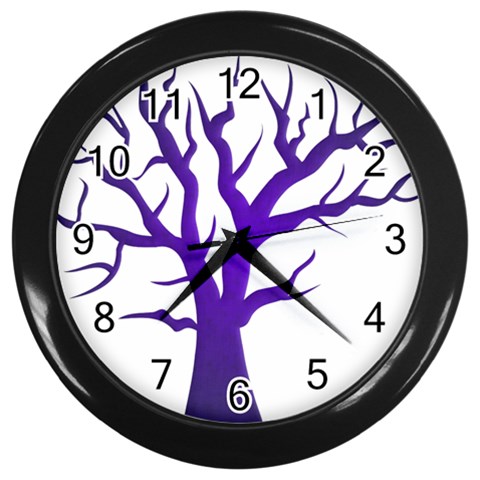 Dark Blue Night Tree Wall Clock (Black) from ArtsNow.com Front