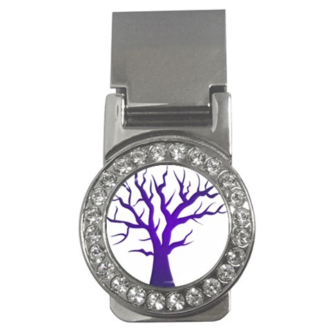 Dark Blue Night Tree Money Clip (CZ) from ArtsNow.com Front