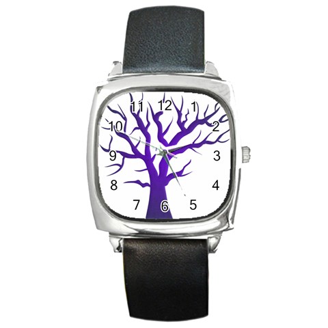 Dark Blue Night Tree Square Metal Watch from ArtsNow.com Front