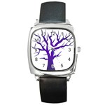 Dark Blue Night Tree Square Metal Watch