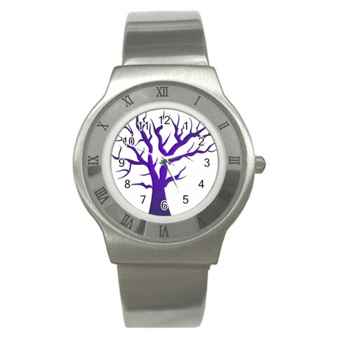 Dark Blue Night Tree Stainless Steel Watch from ArtsNow.com Front