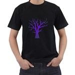 Dark Blue Night Tree Black T-Shirt