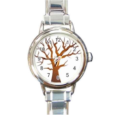 Dark Orange Night Tree Round Italian Charm Watch from ArtsNow.com Front