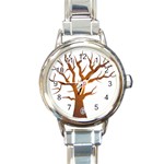 Dark Orange Night Tree Round Italian Charm Watch