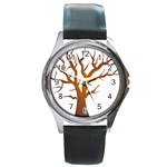 Dark Orange Night Tree Round Metal Watch