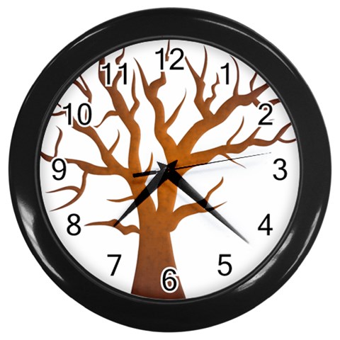 Dark Orange Night Tree Wall Clock (Black) from ArtsNow.com Front