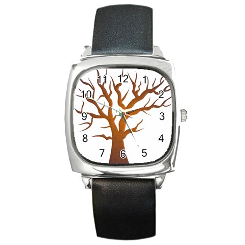 Dark Orange Night Tree Square Metal Watch from ArtsNow.com Front