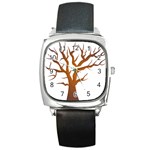 Dark Orange Night Tree Square Metal Watch