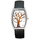 Dark Orange Night Tree Barrel Style Metal Watch