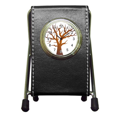 Dark Orange Night Tree Pen Holder Desk Clock from ArtsNow.com Front