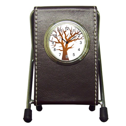 Dark Orange Night Tree Pen Holder Desk Clock from ArtsNow.com Front