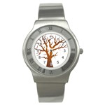 Dark Orange Night Tree Stainless Steel Watch