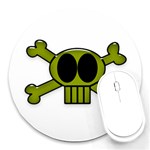 Green Skull and Bones Round Mousepad