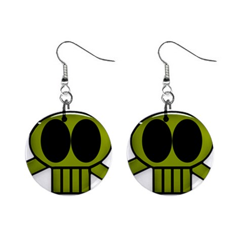 Green Skull and Bones 1  Button Earrings from ArtsNow.com Front