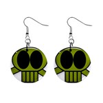 Green Skull and Bones 1  Button Earrings