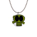 Green Skull and Bones 1  Button Necklace