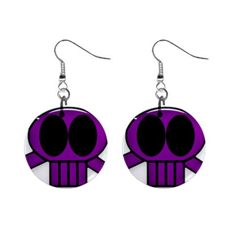 Purple Skull and Bones 1  Button Earrings from ArtsNow.com Front