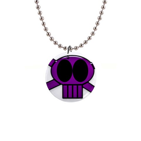 Purple Skull and Bones 1  Button Necklace from ArtsNow.com Front