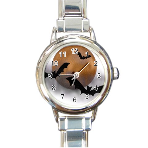 Halloween Orange Moon Round Italian Charm Watch from ArtsNow.com Front