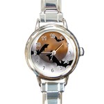 Halloween Orange Moon Round Italian Charm Watch