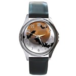 Halloween Orange Moon Round Metal Watch