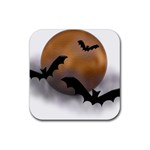 Halloween Orange Moon Rubber Coaster (Square)