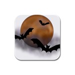 Halloween Orange Moon Rubber Square Coaster (4 pack)