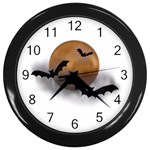 Halloween Orange Moon Wall Clock (Black)