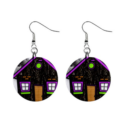 Spooky Haunting House 1  Button Earrings from ArtsNow.com Front