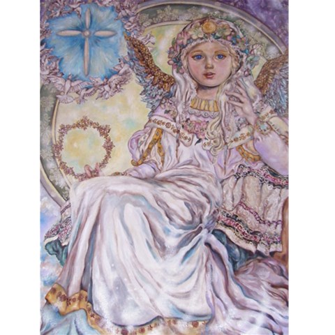 Yumi Sugai angels.The angel of the Christmas rose.  Greeting Card 4.5  x 6  from ArtsNow.com Front Cover