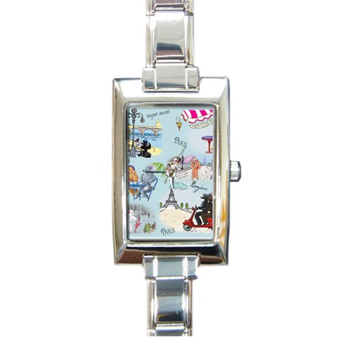 Poodles in Paris Rectangular Italian Charm Watch from ArtsNow.com Front