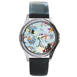 Poodles in Paris Round Metal Watch