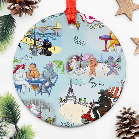 Poodles in Paris Ornament (Round) from ArtsNow.com Front