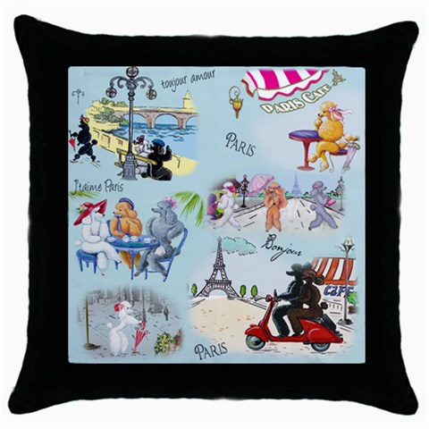 Poodles in Paris Throw Pillow Case (Black) from ArtsNow.com Front