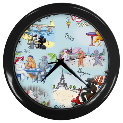 Poodles in Paris Wall Clock (Black) from ArtsNow.com Front