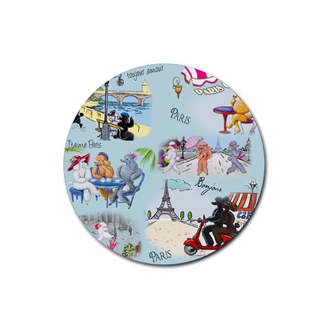 Poodles in Paris Rubber Coaster (Round) from ArtsNow.com Front