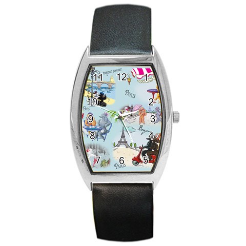 Poodles in Paris Barrel Style Metal Watch from ArtsNow.com Front