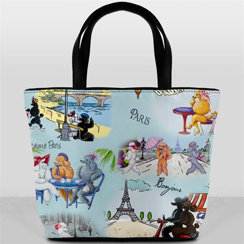 Poodles in Paris Bucket Bag from ArtsNow.com Front