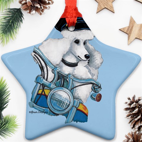 White Poodle Biker Chick Ornament (Star) from ArtsNow.com Front