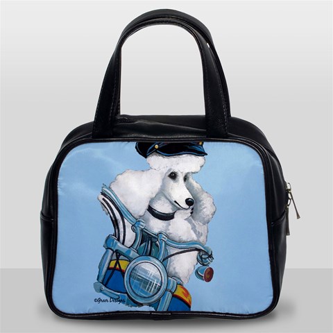 White Poodle Biker Chick Classic Handbag (Two Sides) from ArtsNow.com Front