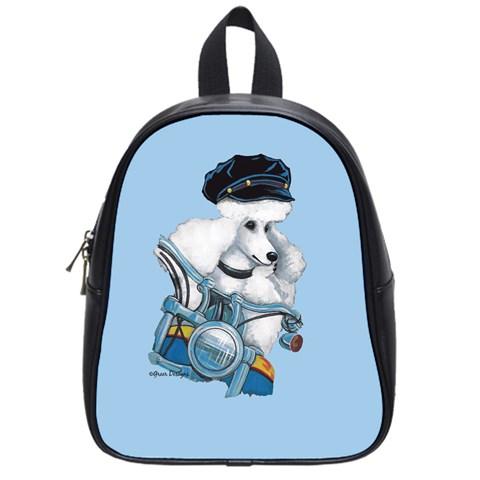 White Poodle Biker Chick School Bag (Small) from ArtsNow.com Front