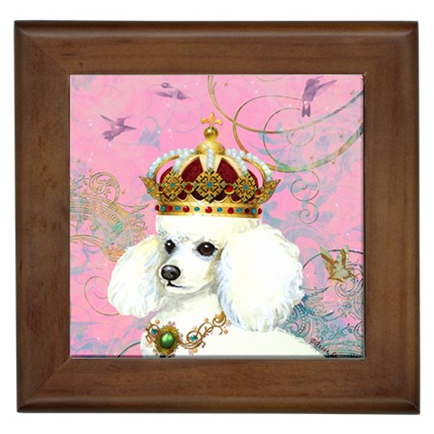 White Poodle Princess Framed Tile from ArtsNow.com Front