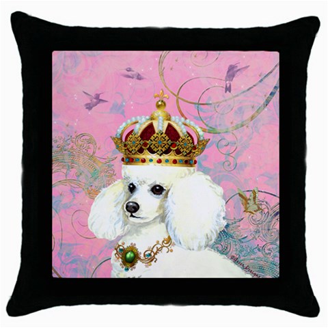 White Poodle Princess Throw Pillow Case (Black) from ArtsNow.com Front